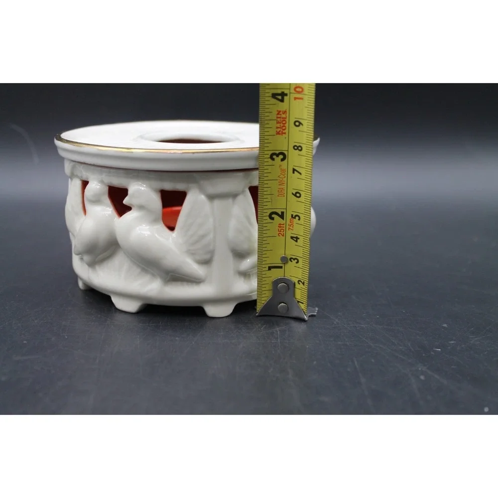Gerold Porzellan Bavaria Bisque Doves Tealight Candle Holder White Red Gold Trim
